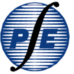 A blue and white logo with the letter p.