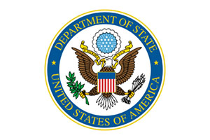 The united states department of state logo.