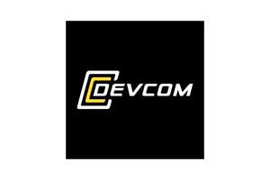 Devocom logo on a black background.