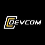 Devocom logo on a black background.