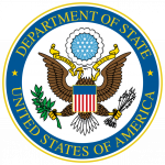 The united states department of state logo.